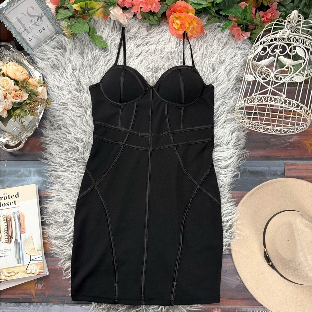 Blashe Black Corset Bustier Mini Dress Bodycon Clubwear Y2K Party Going Out Dres - Picture 1 of 12